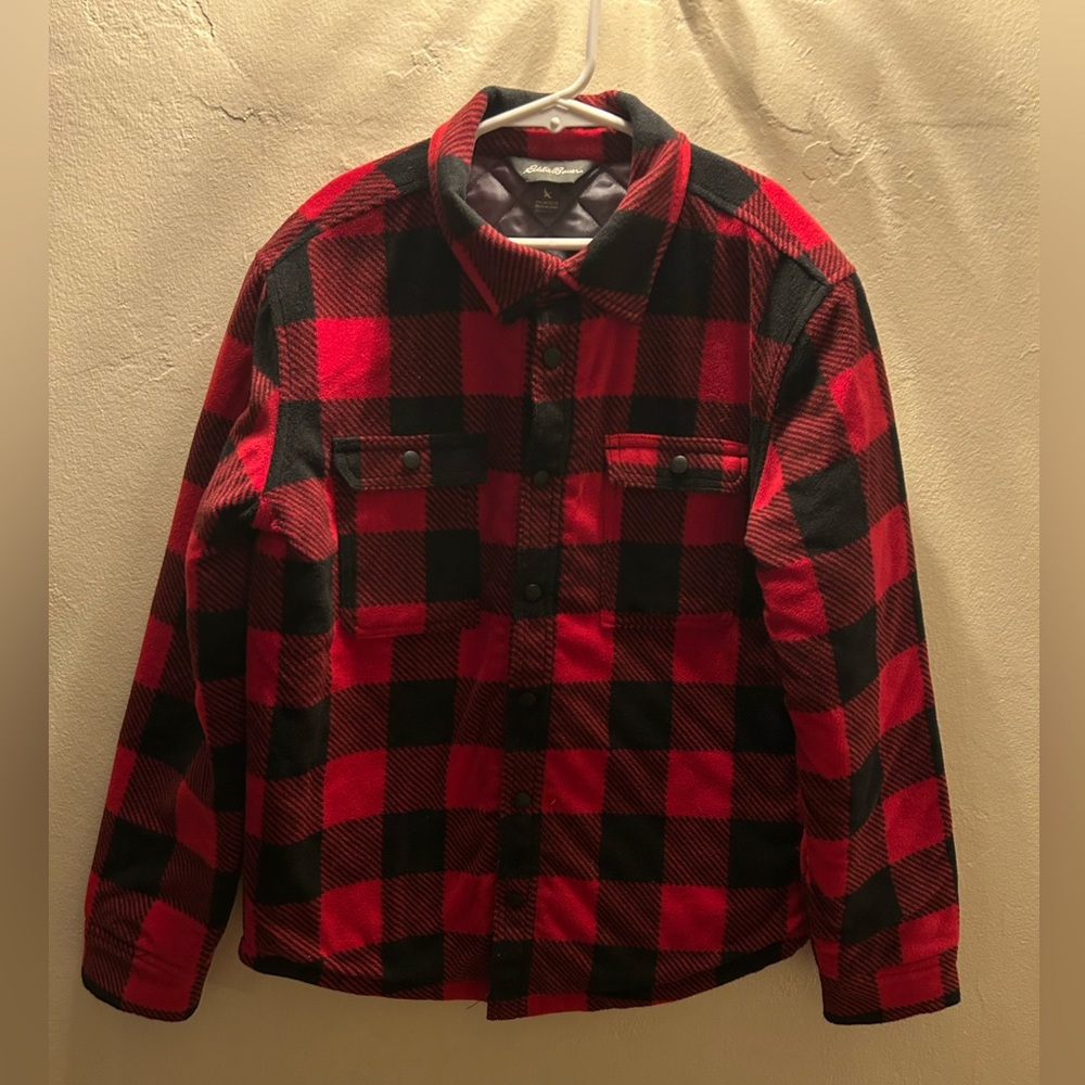 Eddie Bauer Red and Black Checkered lined snap Jacket